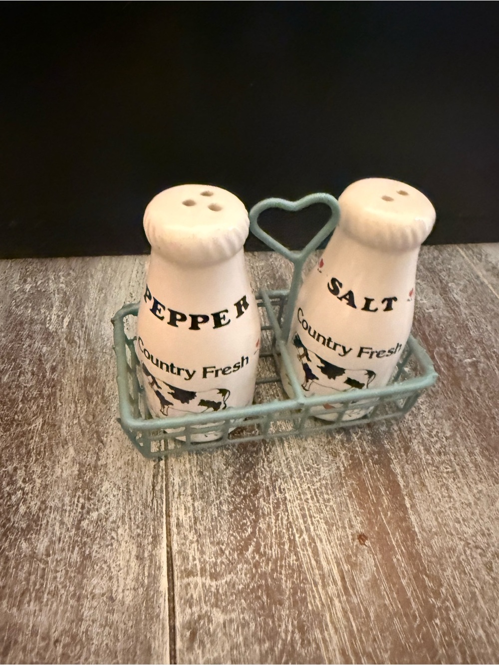 Country Fresh Salt & Pepper Shakers with Mint Wire Caddy